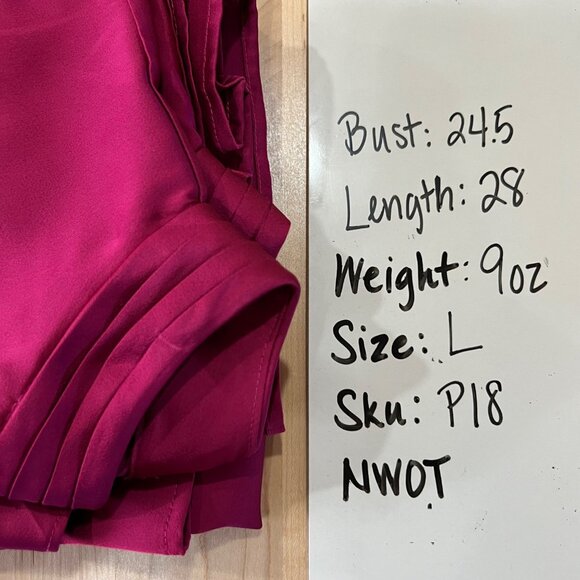 Halogen High Neck Flared Cuff Satin Blouse Fuschia Pink Size Large NWOT - Picture 11 of 11